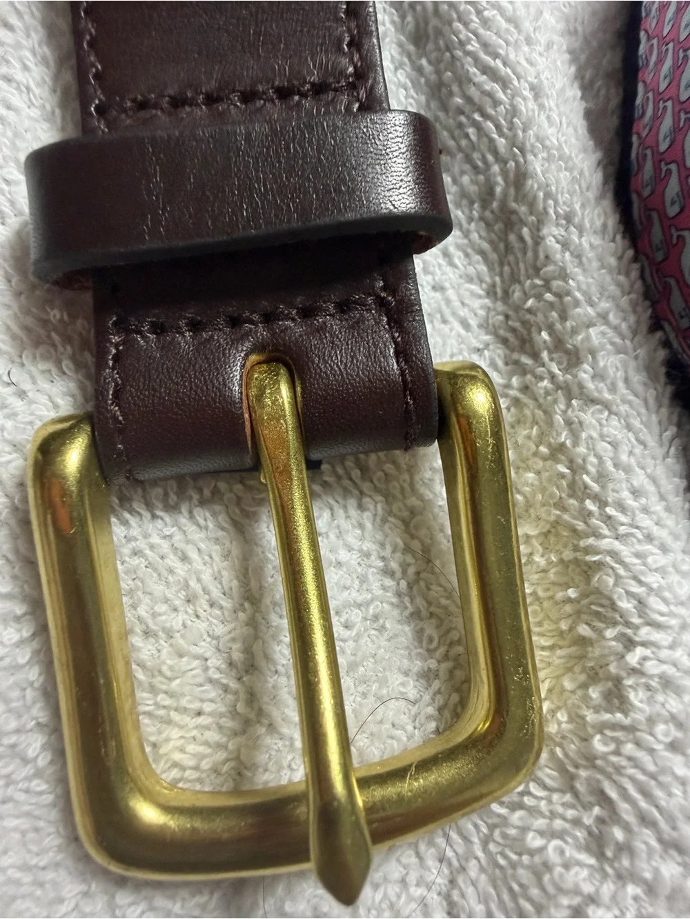 Vineyard Vines Pink Patterned Leather Belt with Gold Buckle